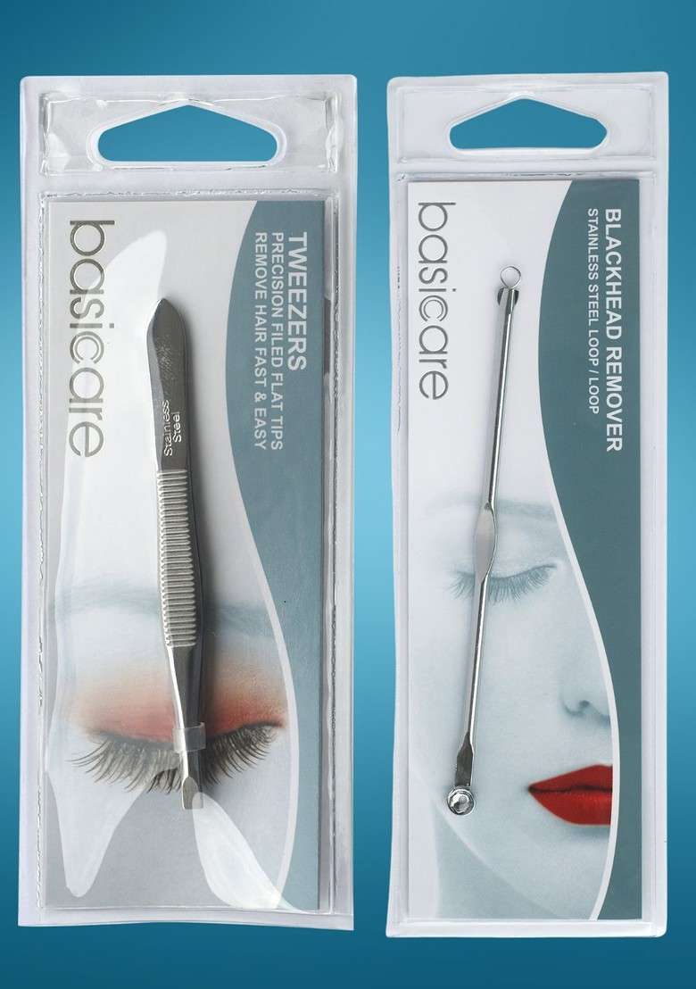 Basicare Set Of 2 Blackhead Remover With Loop Slant Tweezers - Indya