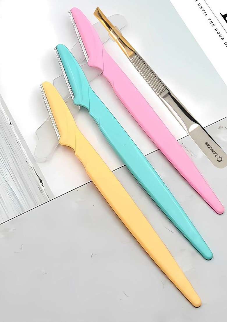 Basicare Set Of 4 Eyebrow Razor Slant Tweezers - Indya