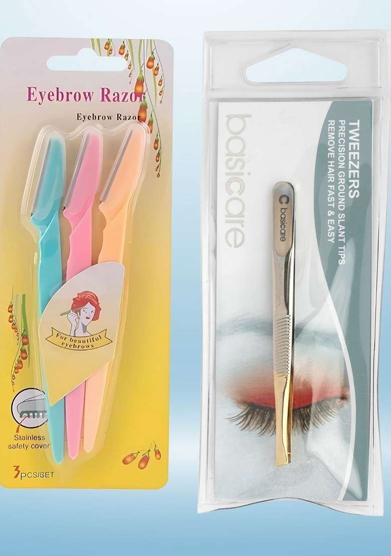 Basicare Set Of 4 Eyebrow Razor Slant Tweezers - Indya