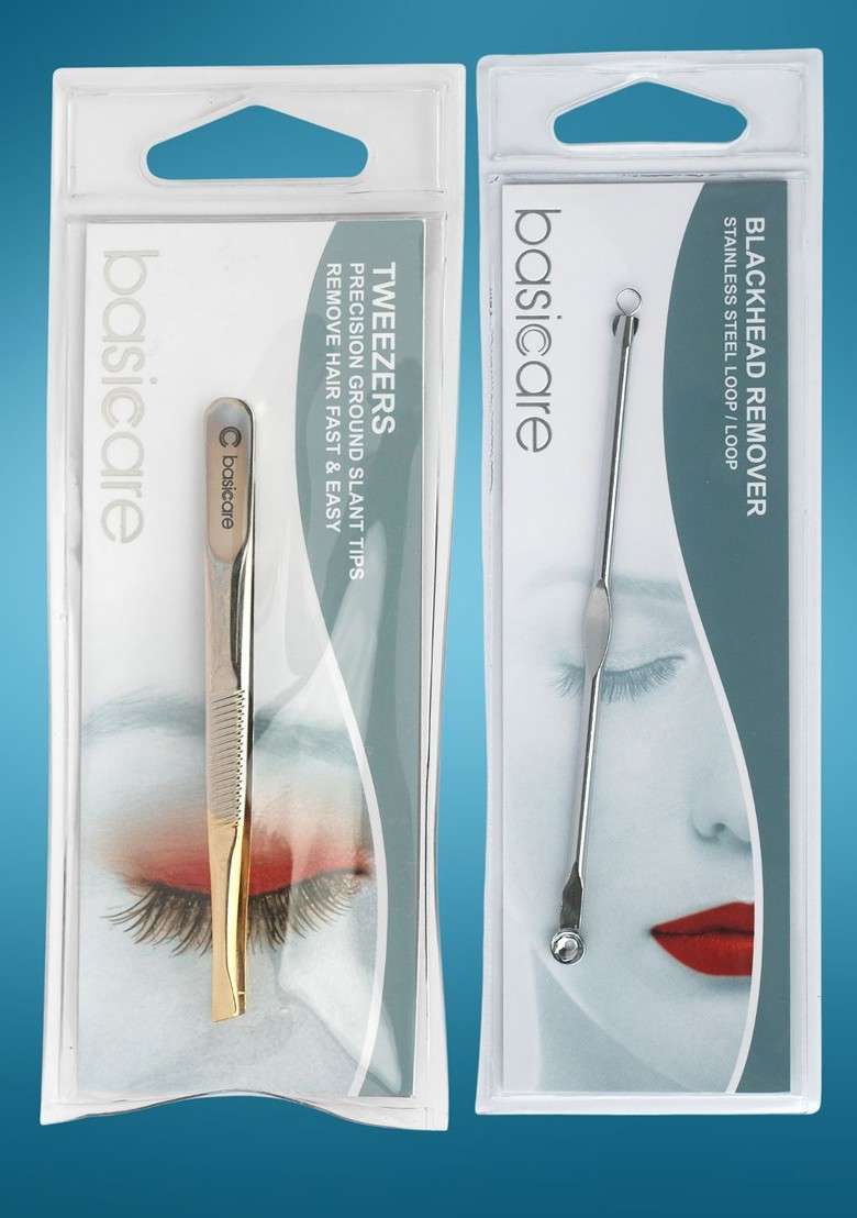 Basicare Set Of 2 Blackhead Remover With Loop Slant Tweezer - Indya