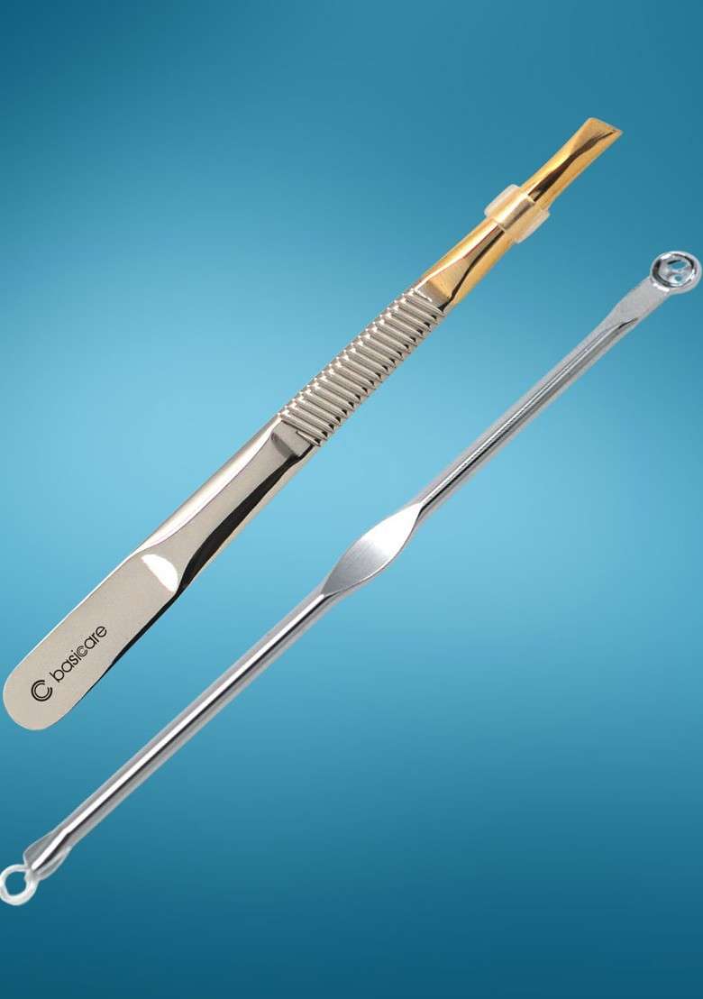 Basicare Set Of 2 Blackhead Remover With Loop Slant Tweezer - Indya
