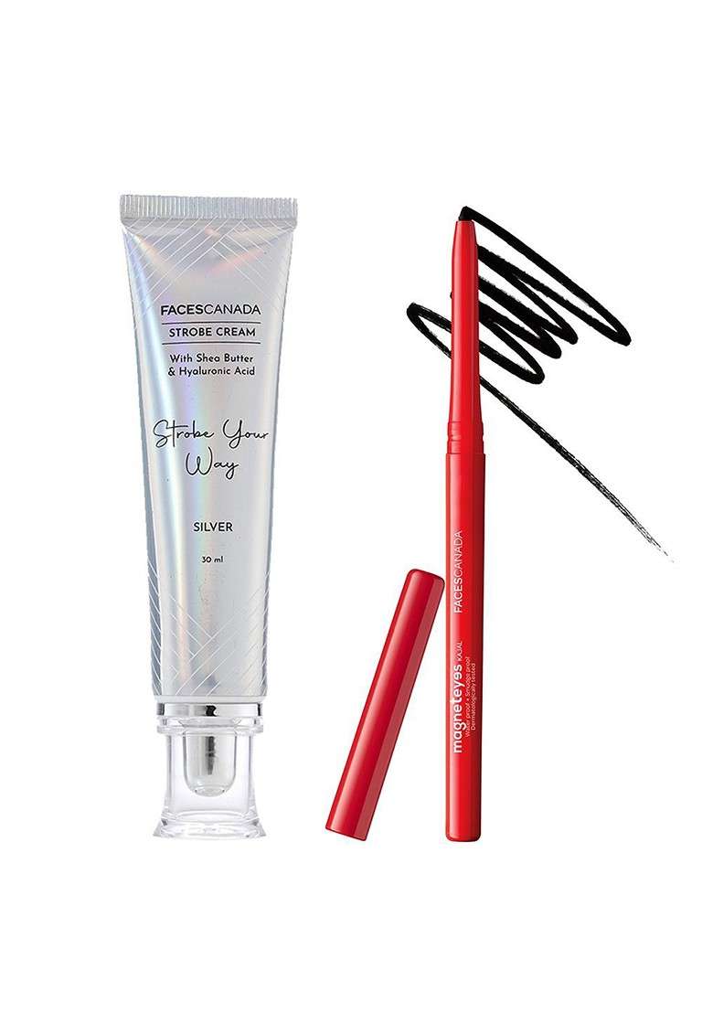 Faces Canada Set Of 2 Strobe Cream 30 Ml Silver Magneteyes Kajal 0 35 G Black - Indya