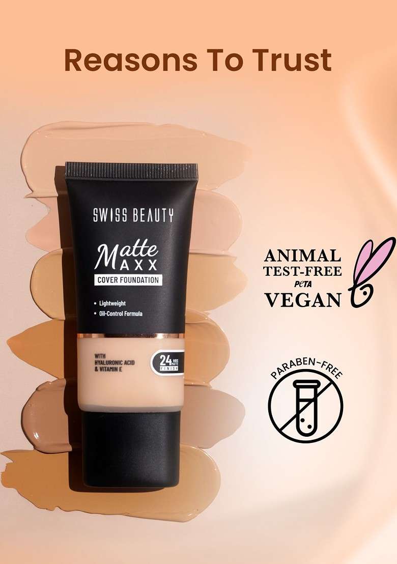 Swiss Beauty Matte Maxx Cover Foundation 30G Light Warm 03 - Indya