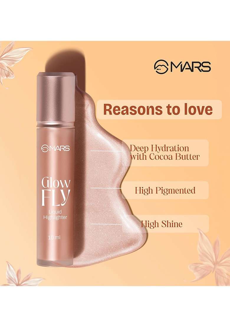 Mars Glow Fly Liquid Highlighter With Sunflower Seed Oil 10 Ml Winged Rose - Indya