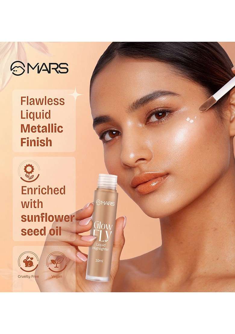 Mars Glow Fly Liquid Highlighter With Sunflower Seed Oil 10 Ml Winged Rose - Indya
