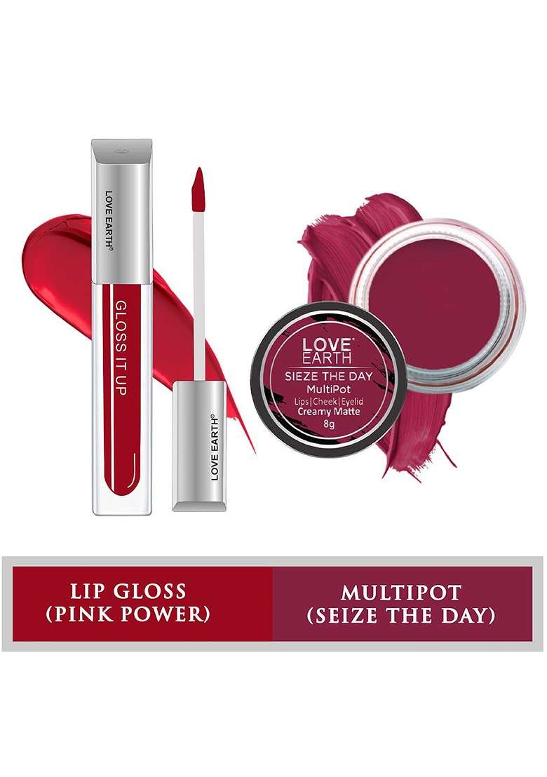 Love Earth Set Of Gloss It Up Lip Multipot Tint Pink Power Seize The Day - Indya