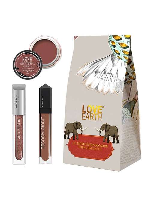 Love Earth Festive Combo Lip Gloss 3Ml Liquid Lipstick 6Ml With Cheek Tint 8G