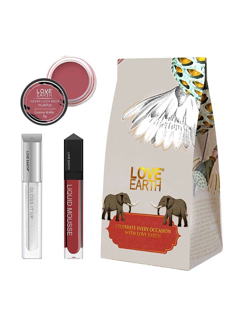 Love Earth Festive Combo Lip Cheek Tint Multipot 8G Gloss 3Ml Liquid Lipstick 6Ml - Indya