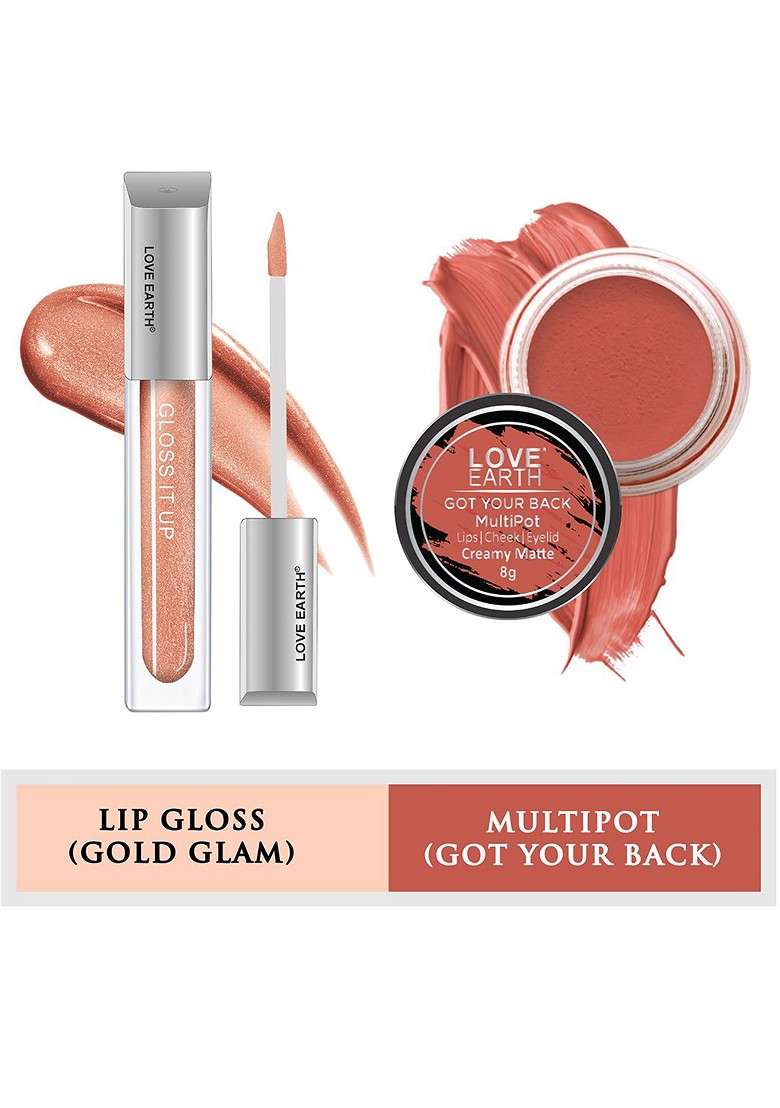 Love Earth 2 Pcs Gloss It Up Lip Creme Matte Multipot Gold Glam Got Your Back - Indya