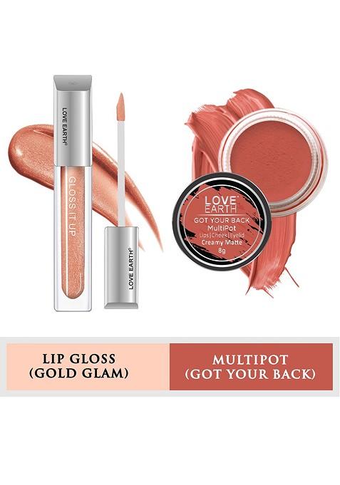 Love Earth 2 Pcs Gloss It Up Lip Creme Matte Multipot Gold Glam Got Your Back