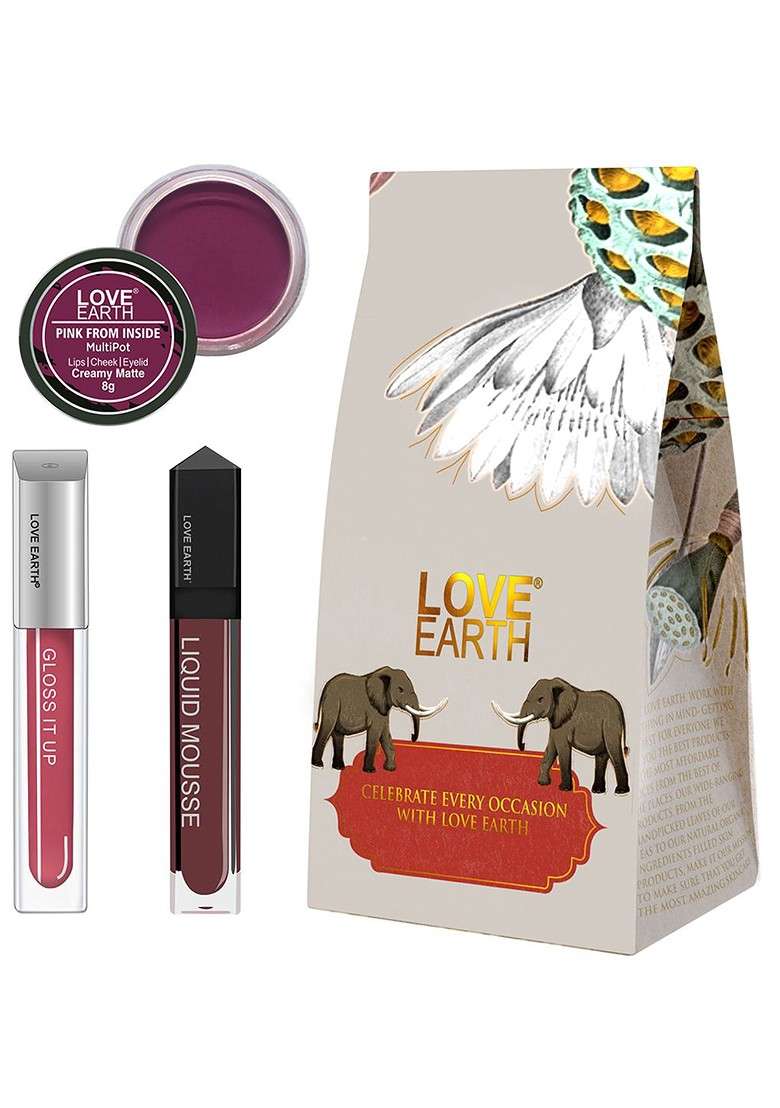 Love Earth Festive Combo Lip Cheek Tint Multipot 8G Gloss 3Ml Liquid Lipstick 6Ml - Indya