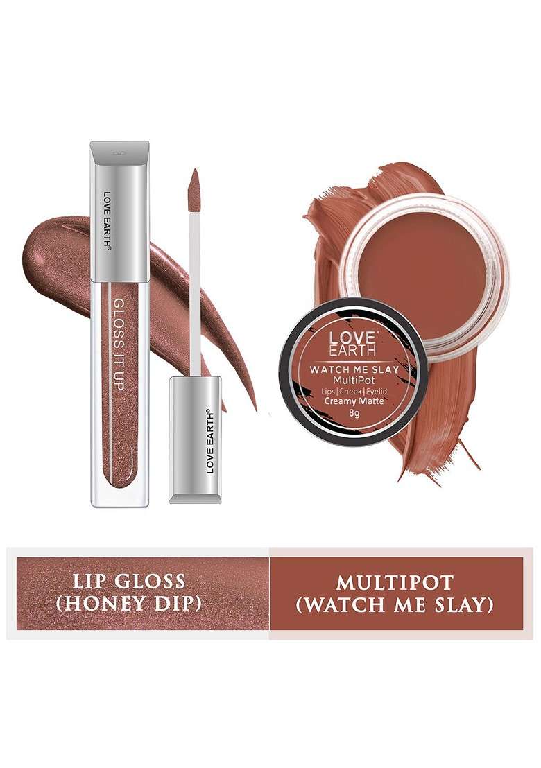 Love Earth 2 Pcs Gloss It Up Lip And Cheek Tint Watch Me Slay Honey Dip - Indya