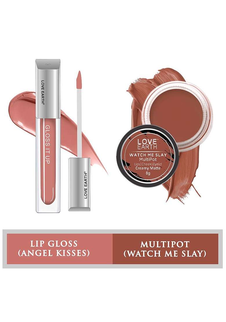 Love Earth Set Of 2 Creamy Matte Lip Cheek Tint Multipot 8G Gloss It Up 3Ml - Indya