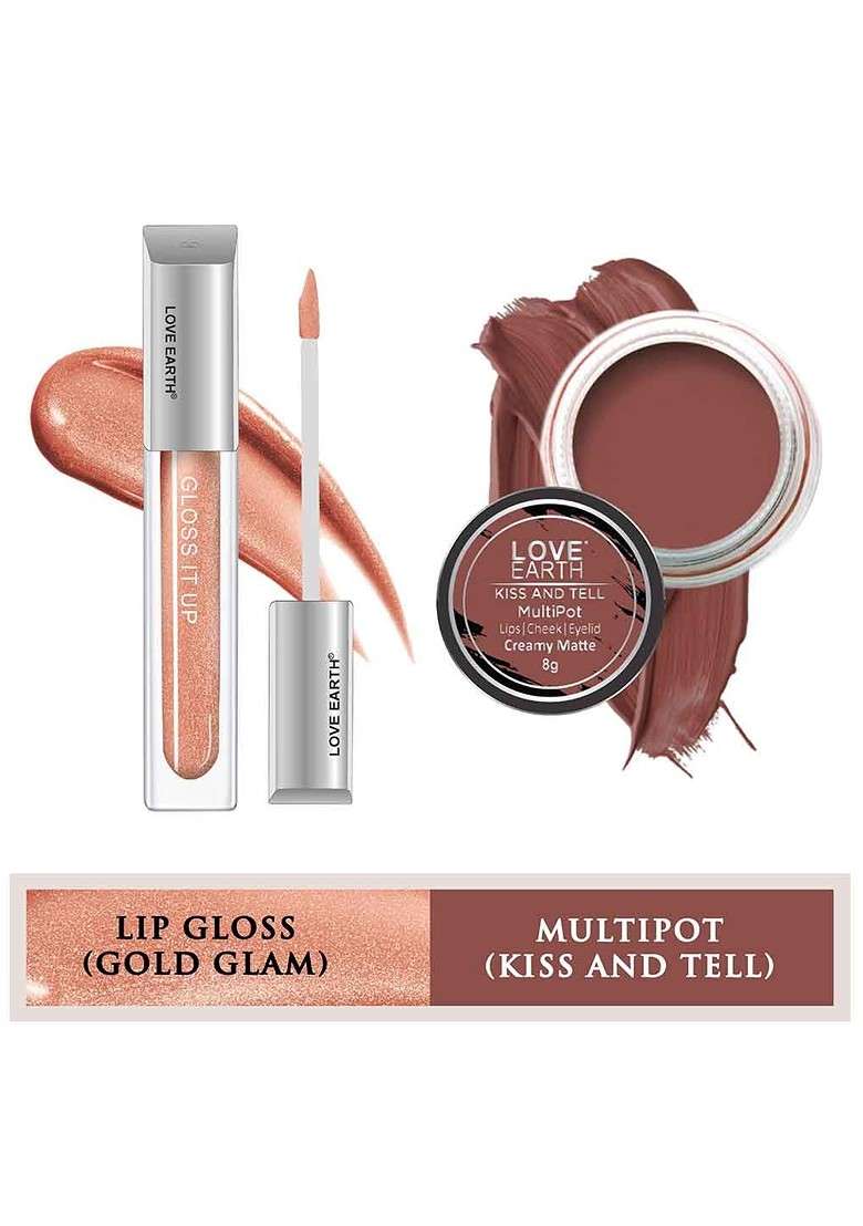 Love Earth Set Of 2 Creamy Matte Lip Cheek Tint Multipot 8G Gloss It Up 3Ml - Indya