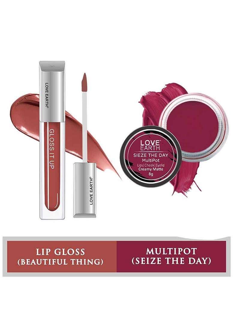 Love Earth Set Of 2 Creamy Matte Lip Cheek Tint Multipot 8G Gloss It Up 3Ml - Indya