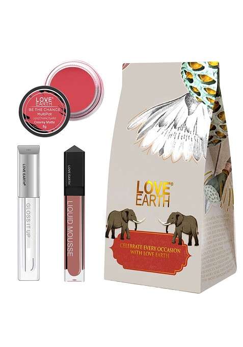 Love Earth Festive Combo Lip Cheek Tint Multipot 8G Gloss 3Ml Liquid Lipstick 6Ml