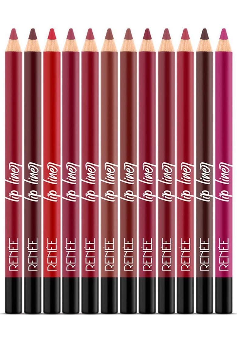 Renee Define Set Of 12 Matte Pencil Lip Liner With Vitamin E Castor Oil 1 2G Each
