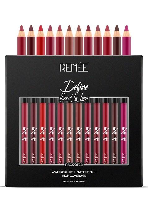 Renee Define Set Of 12 Matte Pencil Lip Liner With Vitamin E Castor Oil 1 2G Each
