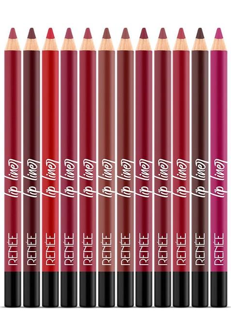 Renee Define Set Of 12 Matte Pencil Lip Liner With Vitamin E Castor Oil 1 2G Each