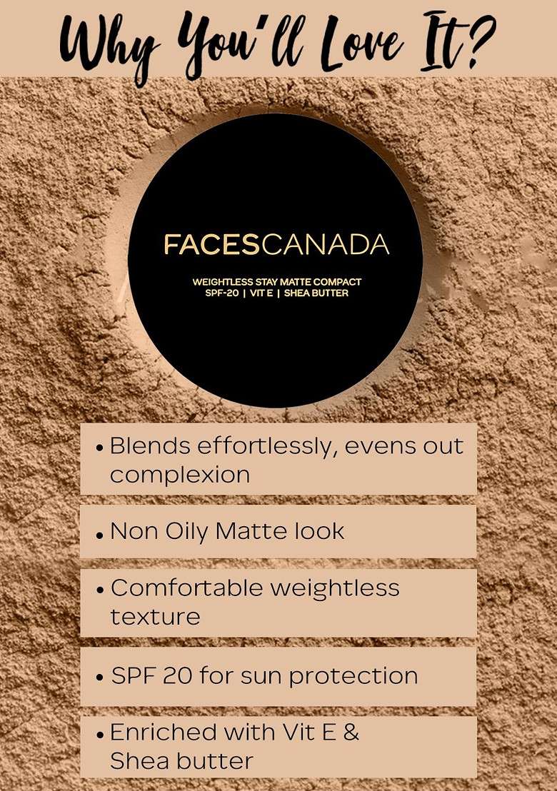 Faces Canada Weightless Stay Matte Compact Spf20 With Vitamin E Shea Butter Beige 03 - Indya