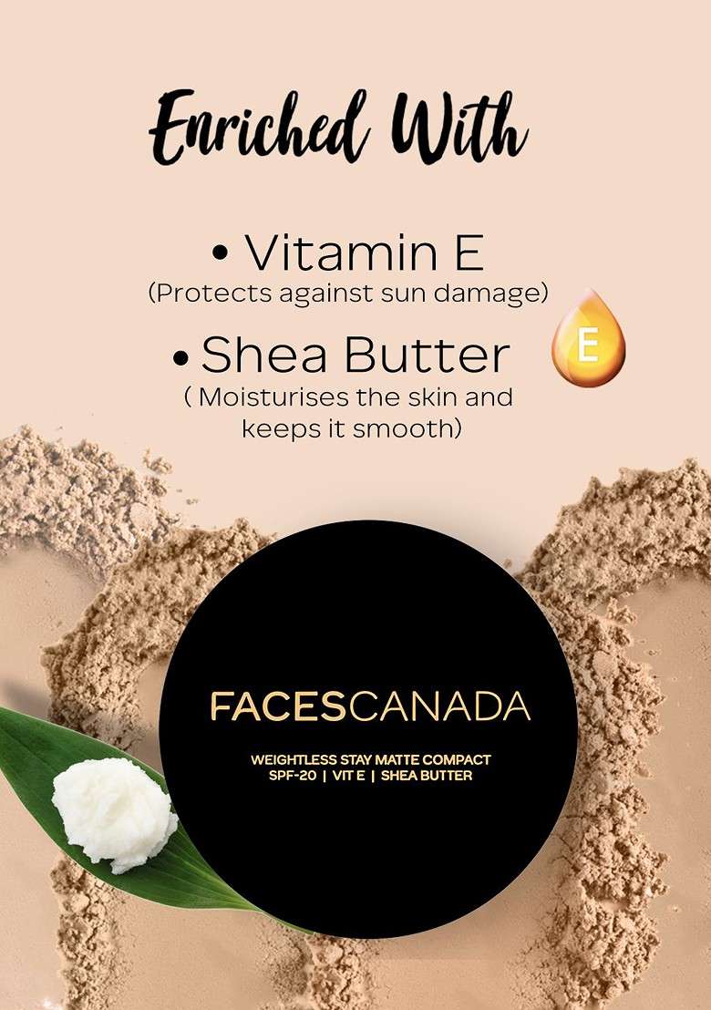 Faces Canada Weightless Stay Matte Compact Spf20 With Vitamin E Shea Butter Beige 03 - Indya