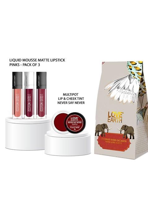 Love Earth Set Of 3 Liquid Mousse Matte Lipstick Pinks 1 Lip Cheek Tint