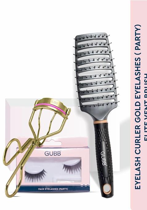 Gubb Set Of Eyelash Curler False Eyelashes And Hair Brush For Perfect Beauty Styling
