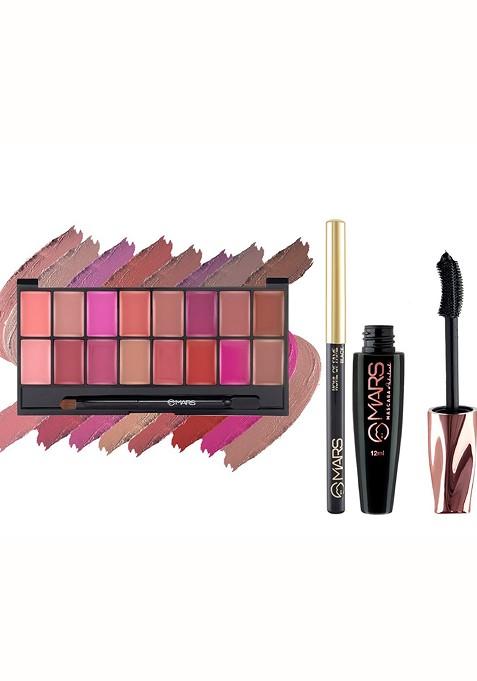 Mars 16 Nude Shades Lip Color Palette With Smudge Proof Mascara And Kajal 49 2Gm