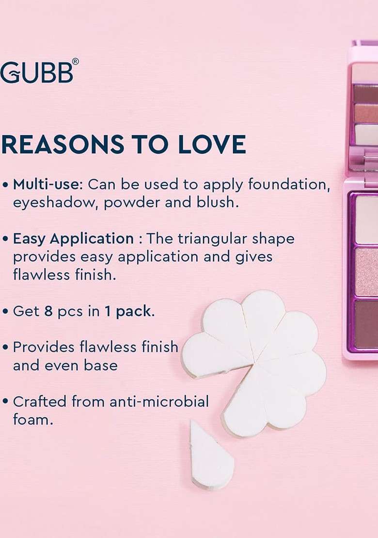 Gubb Set Of 8 White Latex Free Makeup Sponge Wedges - Indya