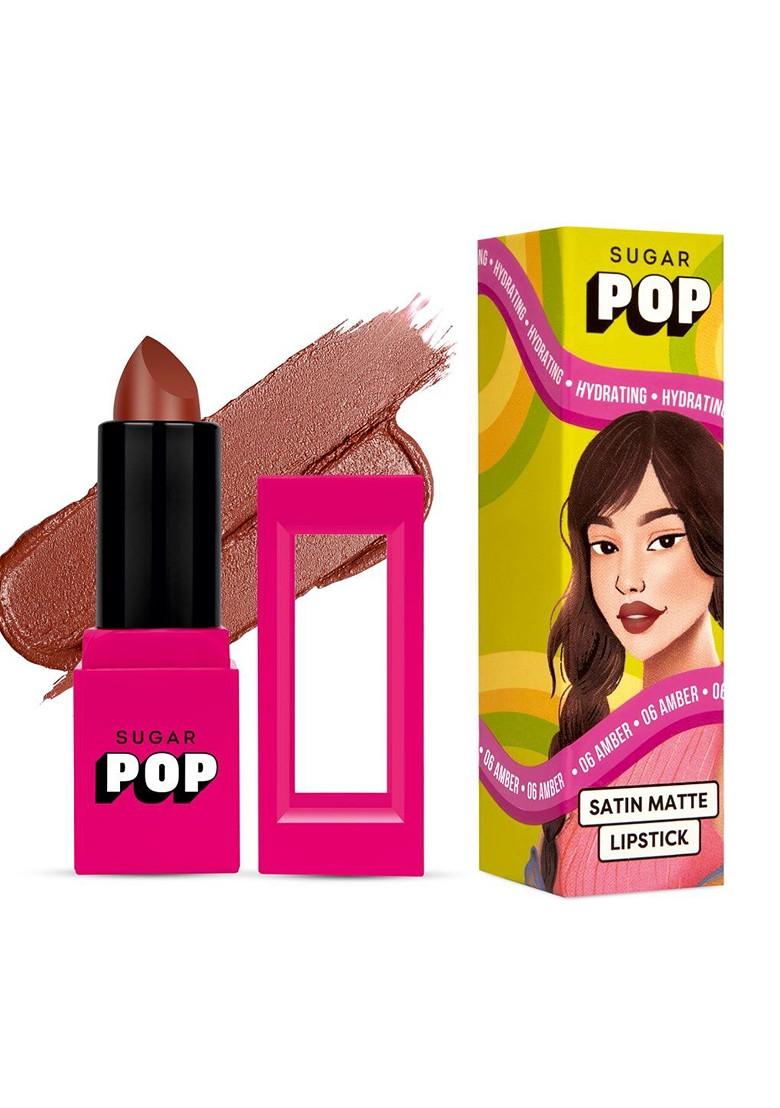 Sugar Pop Satin Matte Long Lasting Lipstick With Vitamin E Jojoba Oil 3 G Amber 06