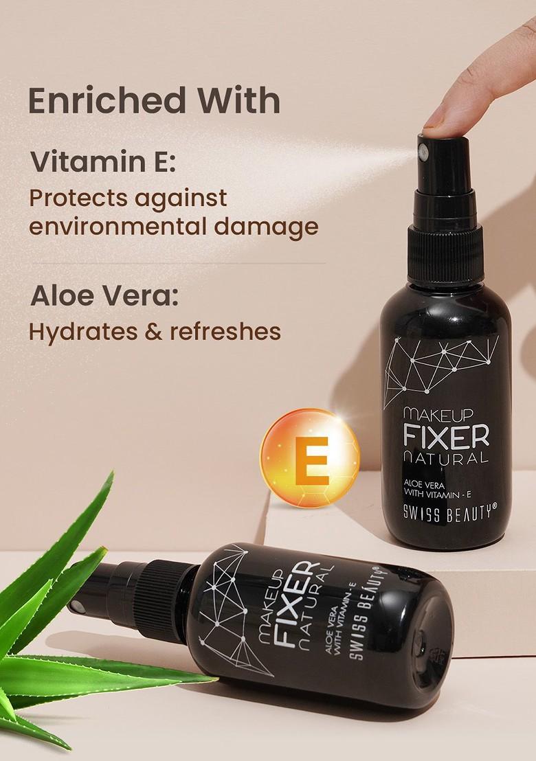Swiss Beauty Long Lasting Makeup Fixer Natural Spray Aloe Vera With Vitamin E 50 Ml