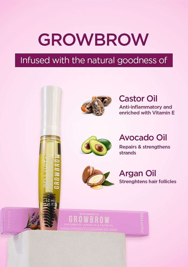 Bella Vita Organic Transparent Growbrow Eyelash Hair Growth Volume Oil 12 Ml - Indya