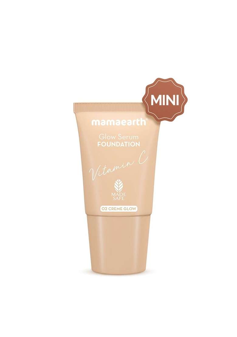 Mamaearth Glow Serum Mini Foundation With Vitamin C Turmeric 18Ml Creme 02 - Indya