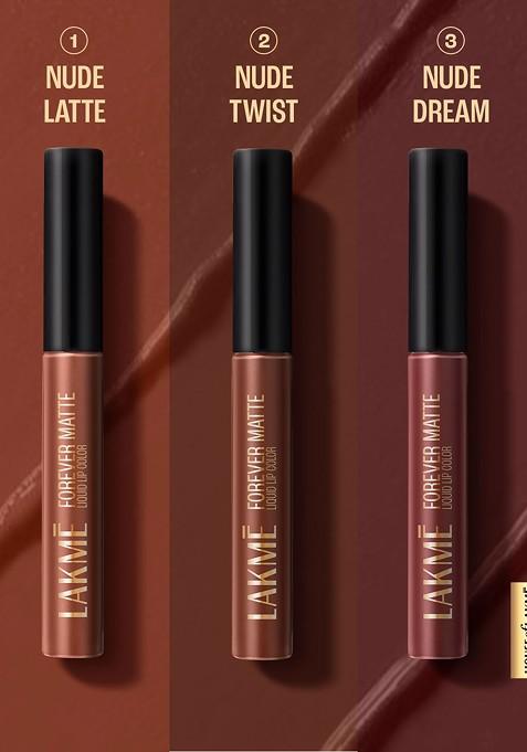 Lakme Forever Matte Long Stay Light Weight Liquid Lipstick Trio 16 8Ml Nude Moods