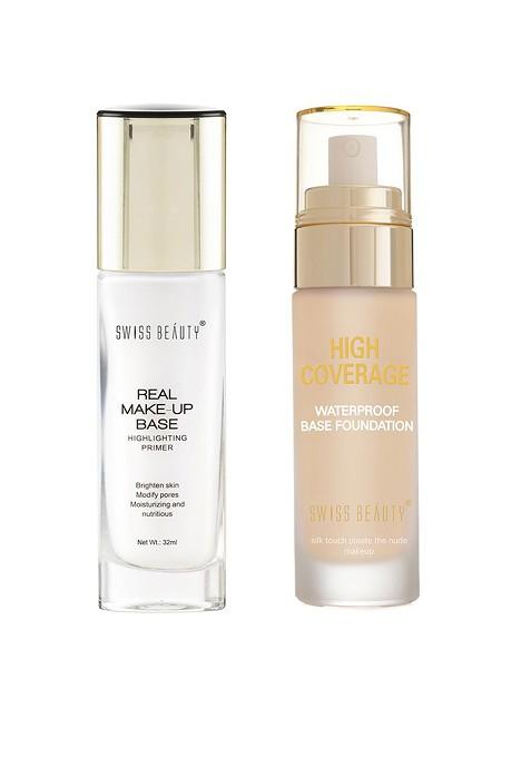 Swiss Beauty Set Of Highlighting Primer 32Ml Waterproof Base Foundation 60G