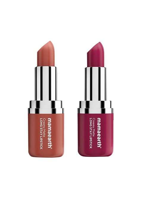 Mamaearth 2 Pcs Creamy Matte Long Stay Lipstick 4 2G Each Cranberry Crush Apricot Taupe