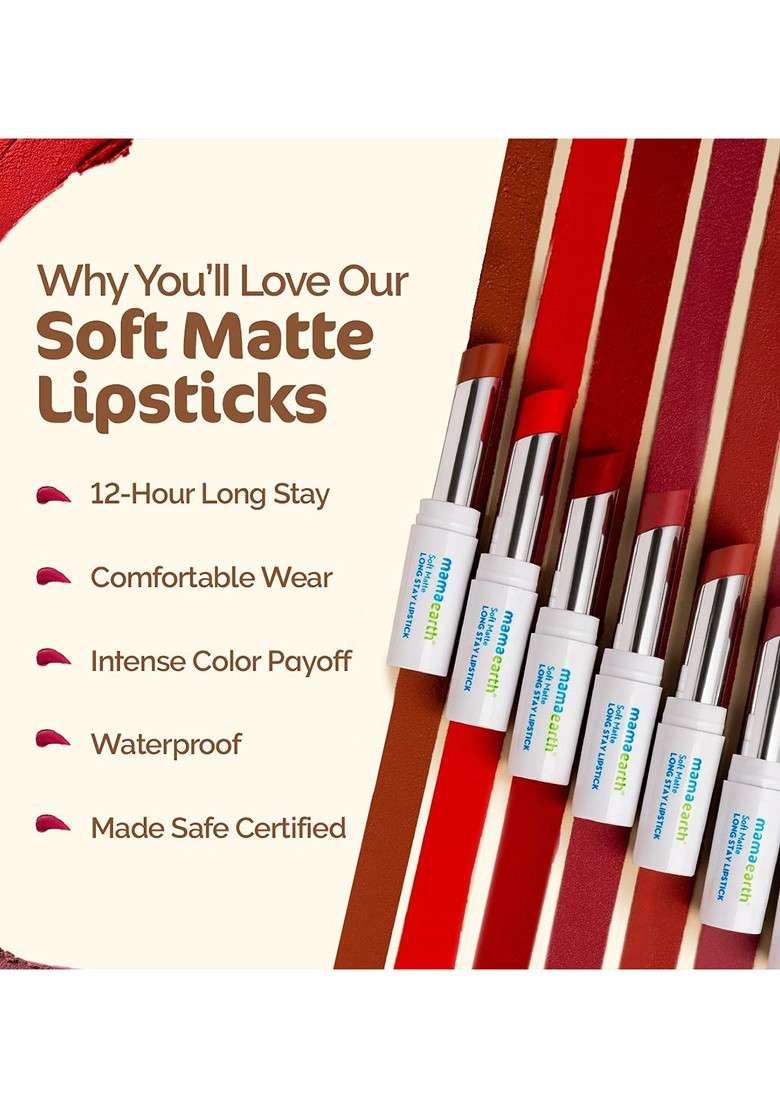 Mamaearth Set Of Soft Matte Long Stay Lipstick Grape Wine Glow Serum Bb Cream Natural - Indya