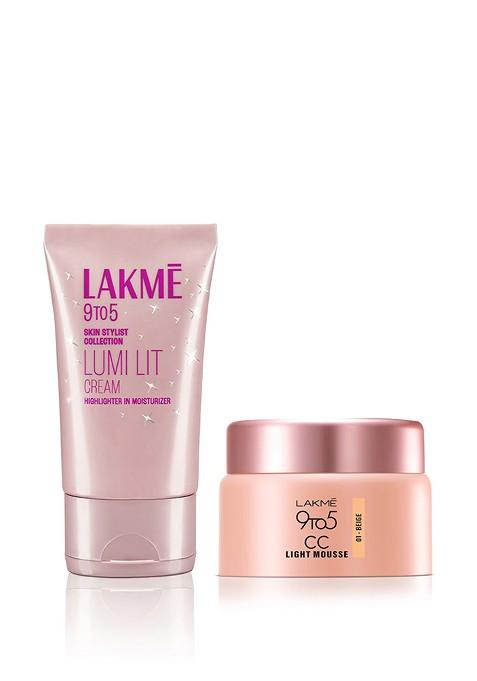Lakme Set Of 9To5 Cc Light Mousse Beige 01 25 G Lumi Skin Cream Dewy Rose 30
