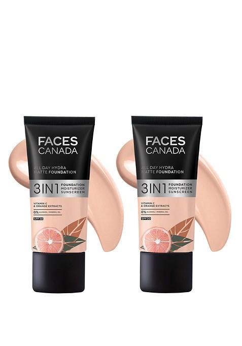 Faces Canada Set Of 2 3 In 1 All Day Hydra Matte Spf30 Foundation 25Ml Each Rose Ivory 011