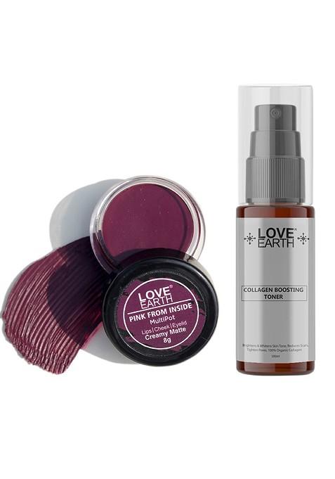 Love Earth Multipot Lip Cheek Eyelid Tint 8G Collagen Boosting Toner 100Ml