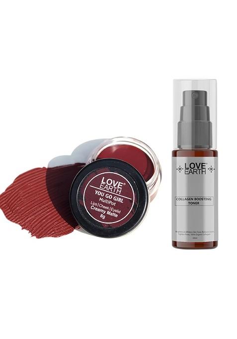 Love Earth Multipot Lip Cheek Eyelid Tint 8G Collagen Boosting Toner 100Ml