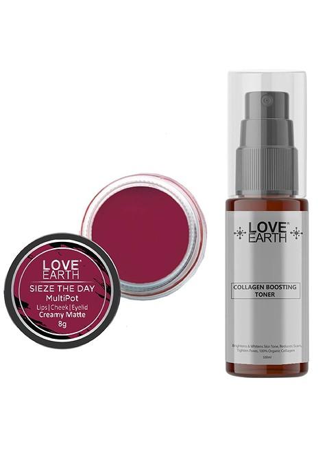 Love Earth Multipot Lip Cheek Eyelid Tint 8G Collagen Boosting Toner 100Ml