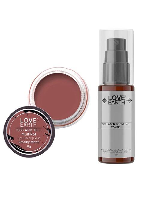 Love Earth Multipot Lip Cheek Eyelid Tint 8G Collagen Boosting Toner 100Ml