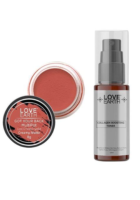 Love Earth Multipot Lip Cheek Eyelid Tint 8G Collagen Boosting Toner 100Ml