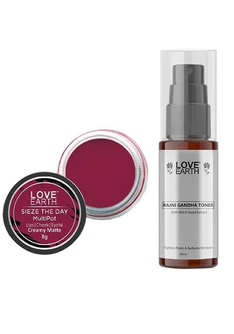 Love Earth Multipot Lip Cheek Eyelid Tint 8G Rajni Gandha Face Toner 100Ml