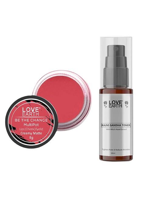 Love Earth Multipot Lip Cheek Eyelid Tint 8G Rajni Gandha Face Toner 100Ml
