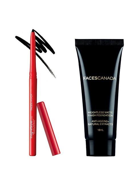 Faces Canada Set Of Magneteyes Kajal Black 01 Weightless Matte Foundation Natural 02