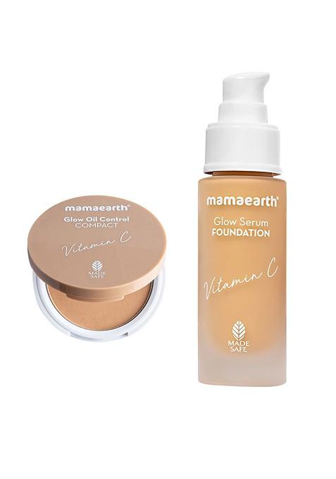 Mamaearth Set Of Vitamin C Glow Oil Control Compact 9 G Serum Foundation 30 Ml