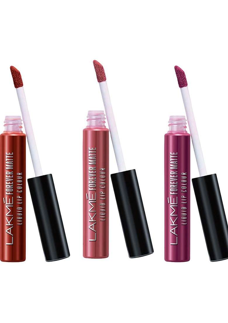 Lakme Set Of 3 Forever Matte Liquid Lip Colour 5 6Ml Each Red Cherry Wine Glow Pink Ballet - Indya