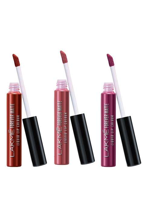 Lakme Set Of 3 Forever Matte Liquid Lip Colour 5 6Ml Each Red Cherry Wine Glow Pink Ballet